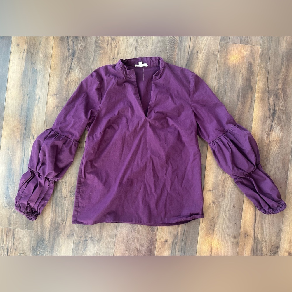Jane & Delancey Purple Balloon Sleeve Blouse M Cotton Peasant Boho Top